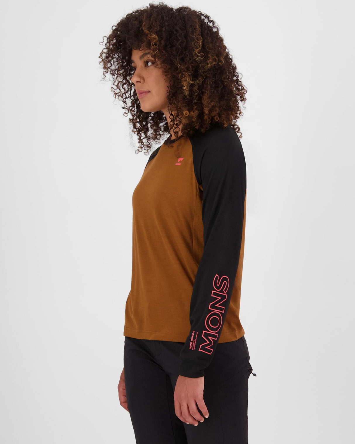 Maillot de vélo à manches longues en laine mérinos Tarn - Caramel / Noir | Femme
