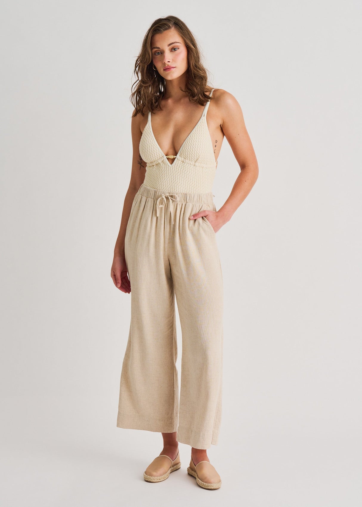 Pantalon de plage large en mélange de lin