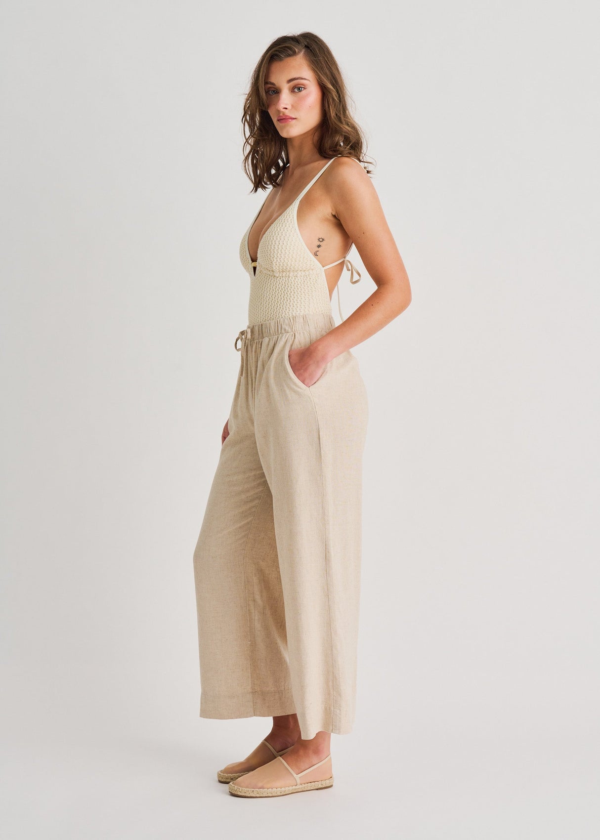 Pantalon de plage large en mélange de lin