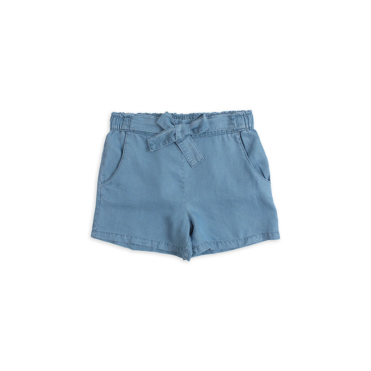 Short appliqué pocket self belt chambray