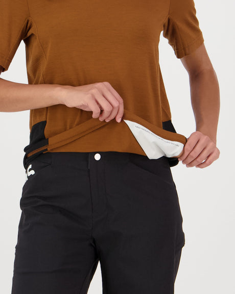 T-shirt en laine mérinos Tarn - Caramel / Noir | Maillot de vélo pour femmes