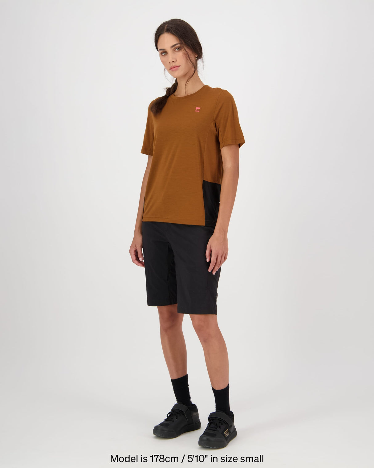 T-shirt en laine mérinos Tarn - Caramel / Noir | Maillot de vélo pour femmes