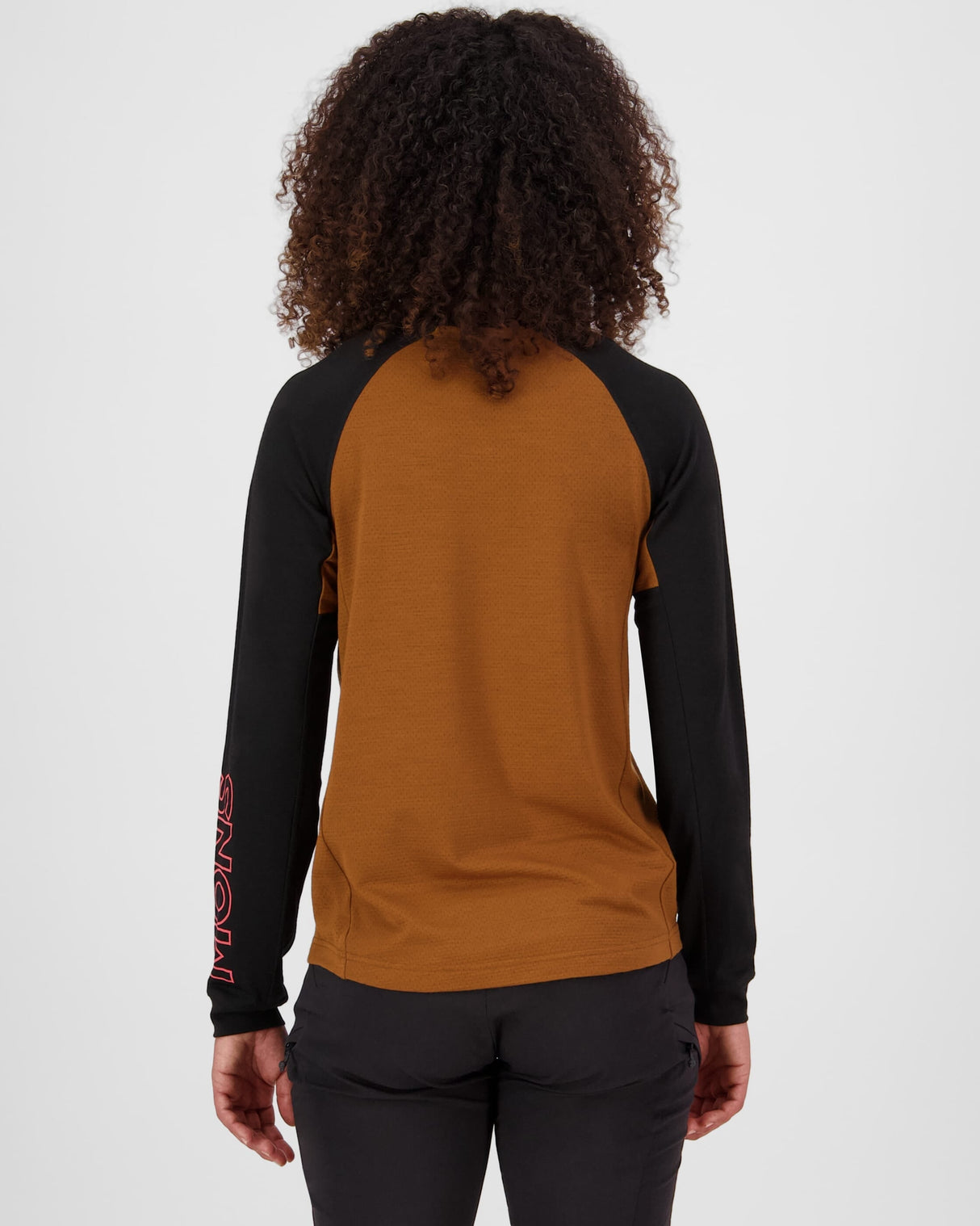Maillot de vélo à manches longues en laine mérinos Tarn - Caramel / Noir | Femme