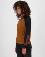 Maillot de vélo à manches longues en laine mérinos Tarn - Caramel / Noir | Femme