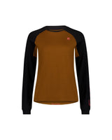 Maillot de vélo à manches longues en laine mérinos Tarn - Caramel / Noir | Femme