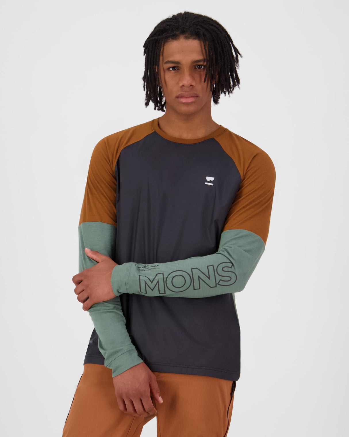 Maillot de cyclisme en laine mérinos Tarn - Cyprès / Caramel / Noir | Maillot de vélo pour homme