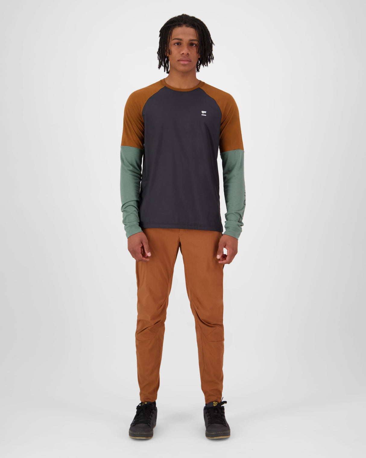 Maillot de cyclisme en laine mérinos Tarn - Cyprès / Caramel / Noir | Maillot de vélo pour homme