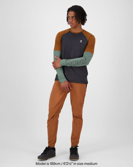 Maillot de cyclisme en laine mérinos Tarn - Cyprès / Caramel / Noir | Maillot de vélo pour homme