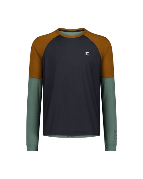Maillot de cyclisme en laine mérinos Tarn - Cyprès / Caramel / Noir | Maillot de vélo pour homme