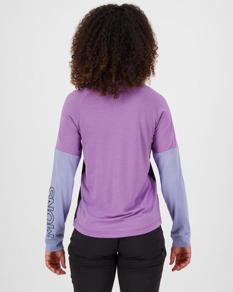 Maillot de vélo coupe-vent en laine mérinos Tarn - Skyline / Bloom / Noir | Maillot de vélo pour femmes