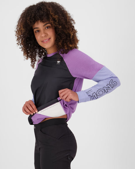 Maillot de vélo coupe-vent en laine mérinos Tarn - Skyline / Bloom / Noir | Maillot de vélo pour femmes