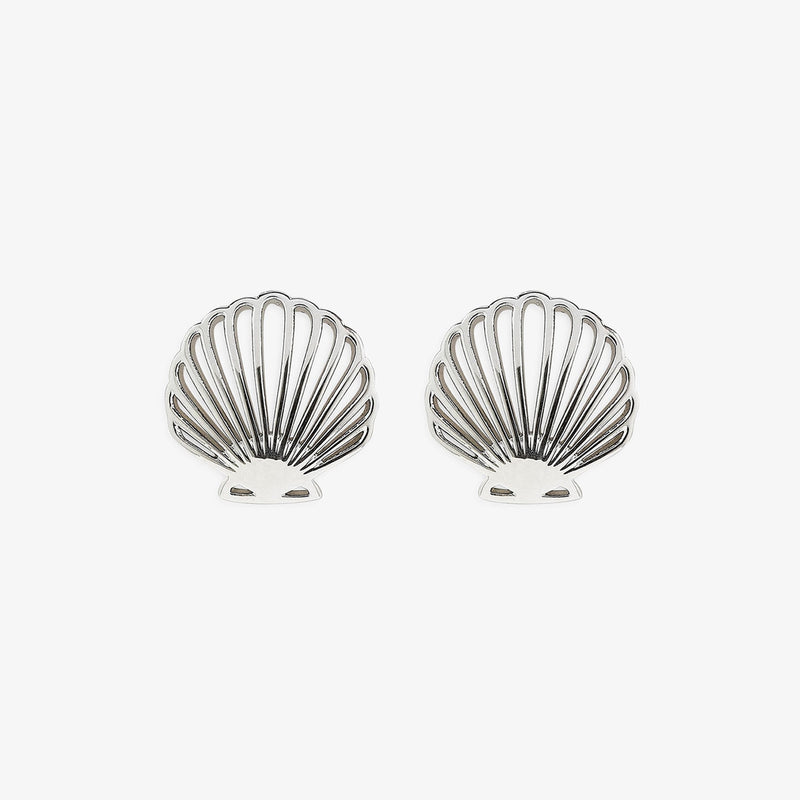 Delicate Shell Stud Silver Earrings
